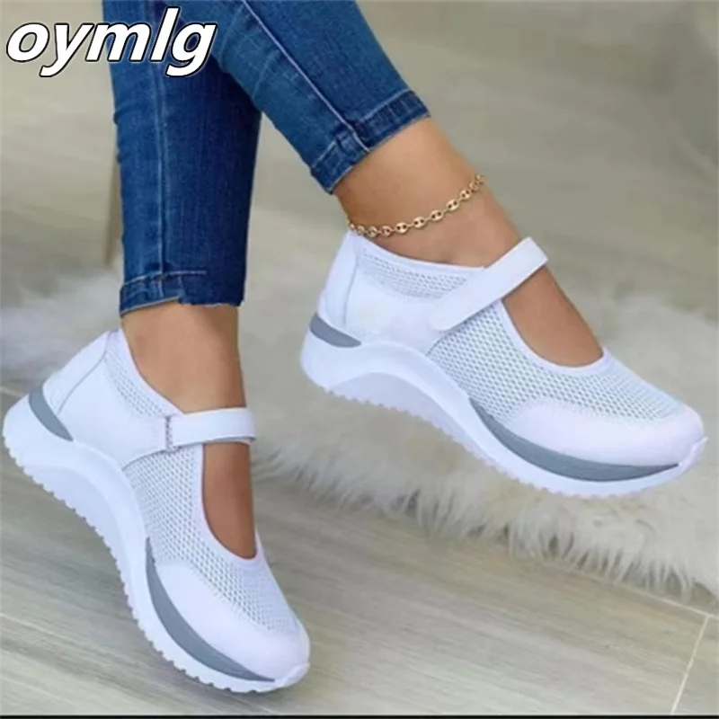 New casual single shoe women\'s thick soled breathable Velcro casual mesh oversized women\'s shoes