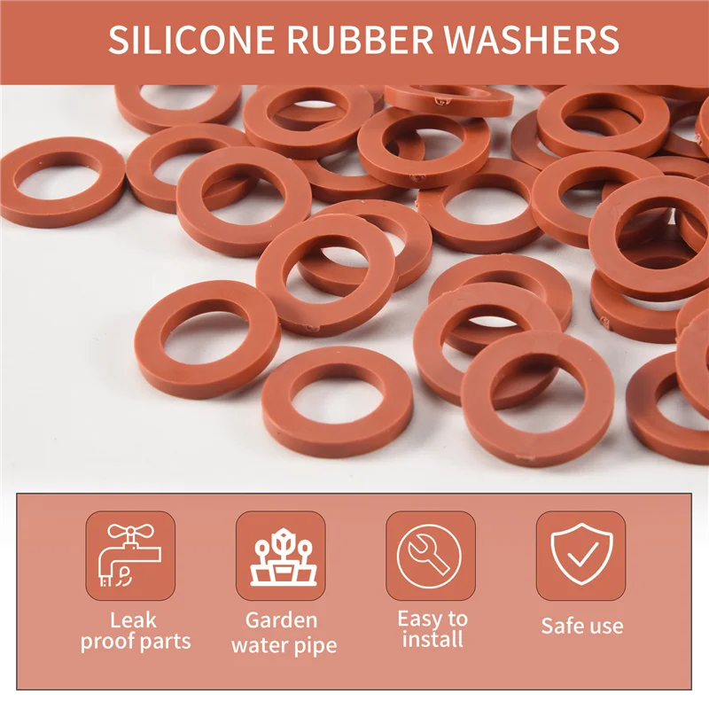 

AT44-100 шт. шайбы для садовых шлангов, силиконовые резиновые шайбы, уплотнительные кольца, мягкие силиконовые прокладки, фитинги для садового шланга 3/4 дюйма