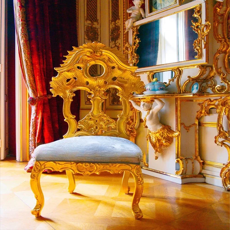 Fine carved furniture, French classical lounge chair, European style solid wood court dining chair