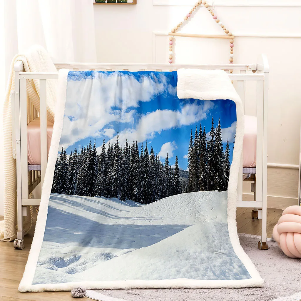 HUANZHUANG Blankets For Bed 3D Print Plush Blanket For Bed Sofa Couch White Snow Scene Theme Fuzzy Blanket Room Decor Throw Fle