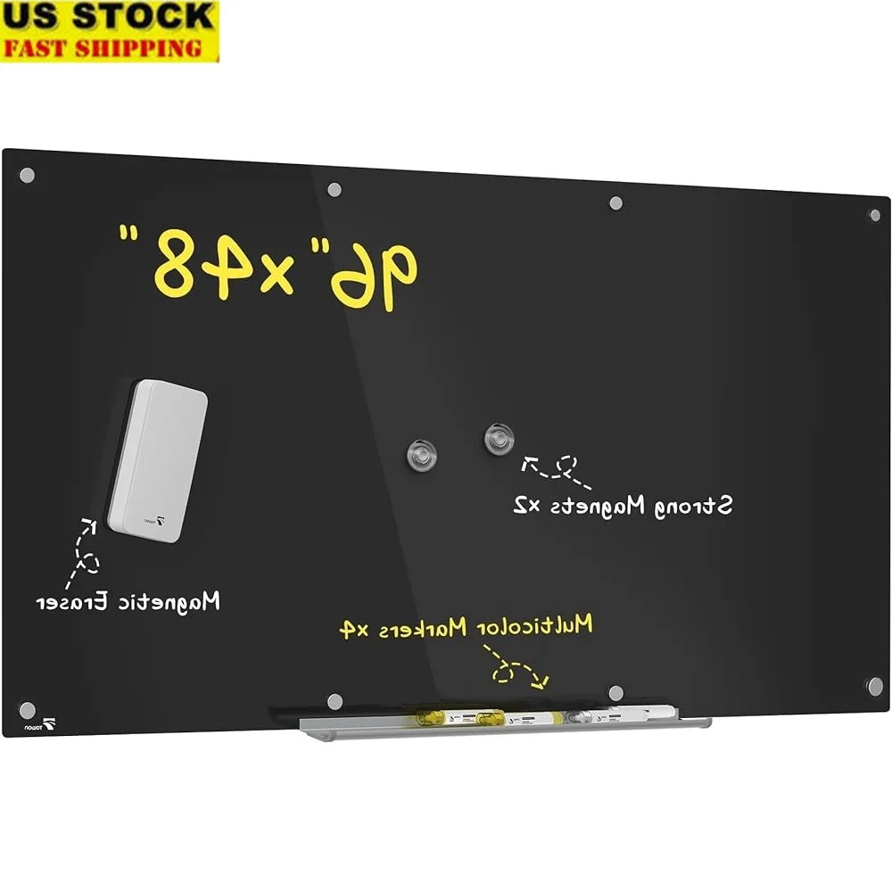 

Large Magnetic Glass Whiteboard Dry Erase Board Frameless Wall Mount with Multi-Color Markers Eraser Tray Office Classroom