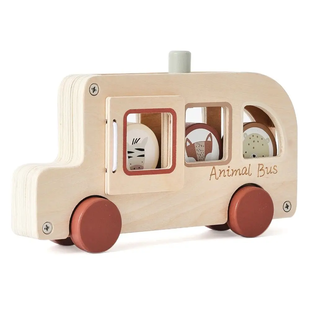 

Wooden Material Wooden Bus Toy Animal Figures Cylinder Blocks Hand-pushed Car Hand-eye Coordination Fine Motor Skills