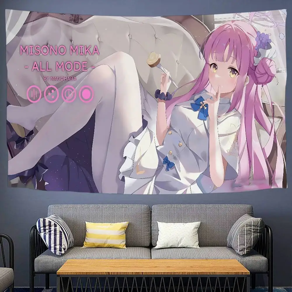 Blue Archive Cute Misono Mika Cartoon Tapestry Art Science Fiction Room Home Decor Wall Hanging Sheets