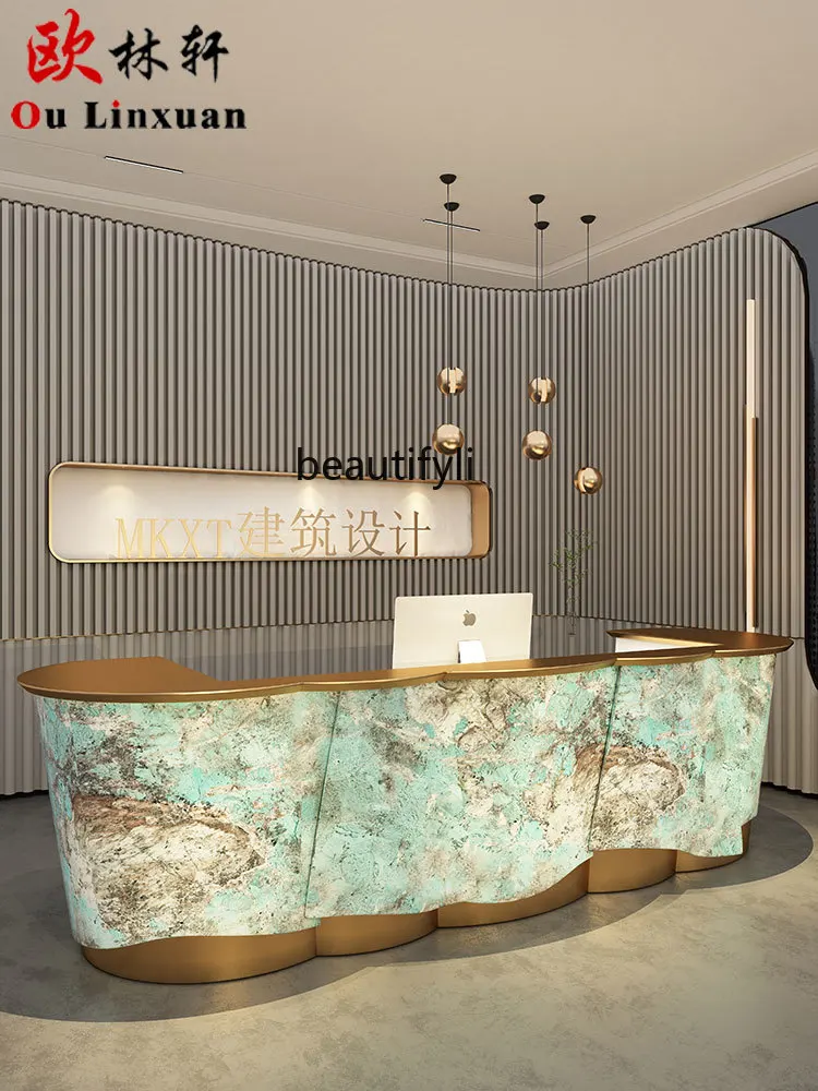 Modern Marble Beauty Salon Cashier Clothing Store Counter Shaped Bar Counter Company Front Desk Reception