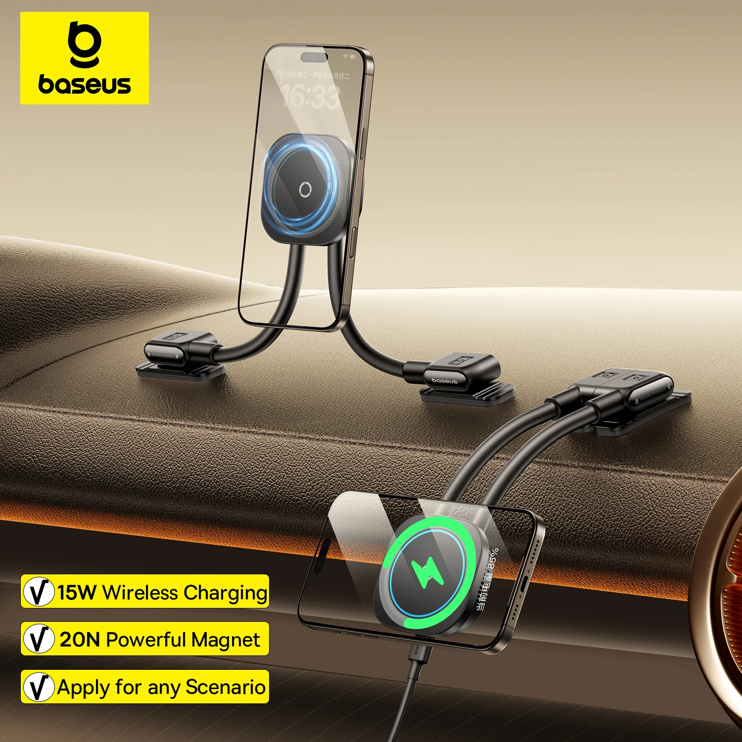 

Baseus C03s Magnetic Car Mount Phone Holder For iPhone Samsung POCO Strong Magnet Bracket Dashboard Wireless Charger Stand