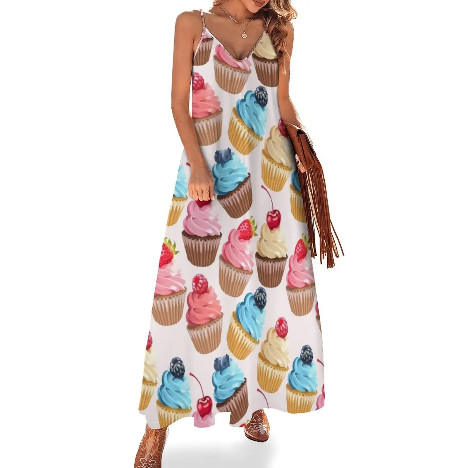 

Delicious Retro Cupcakes Sleeveless Dress Cocktail of dresses Evening gown summer dress womens 2024