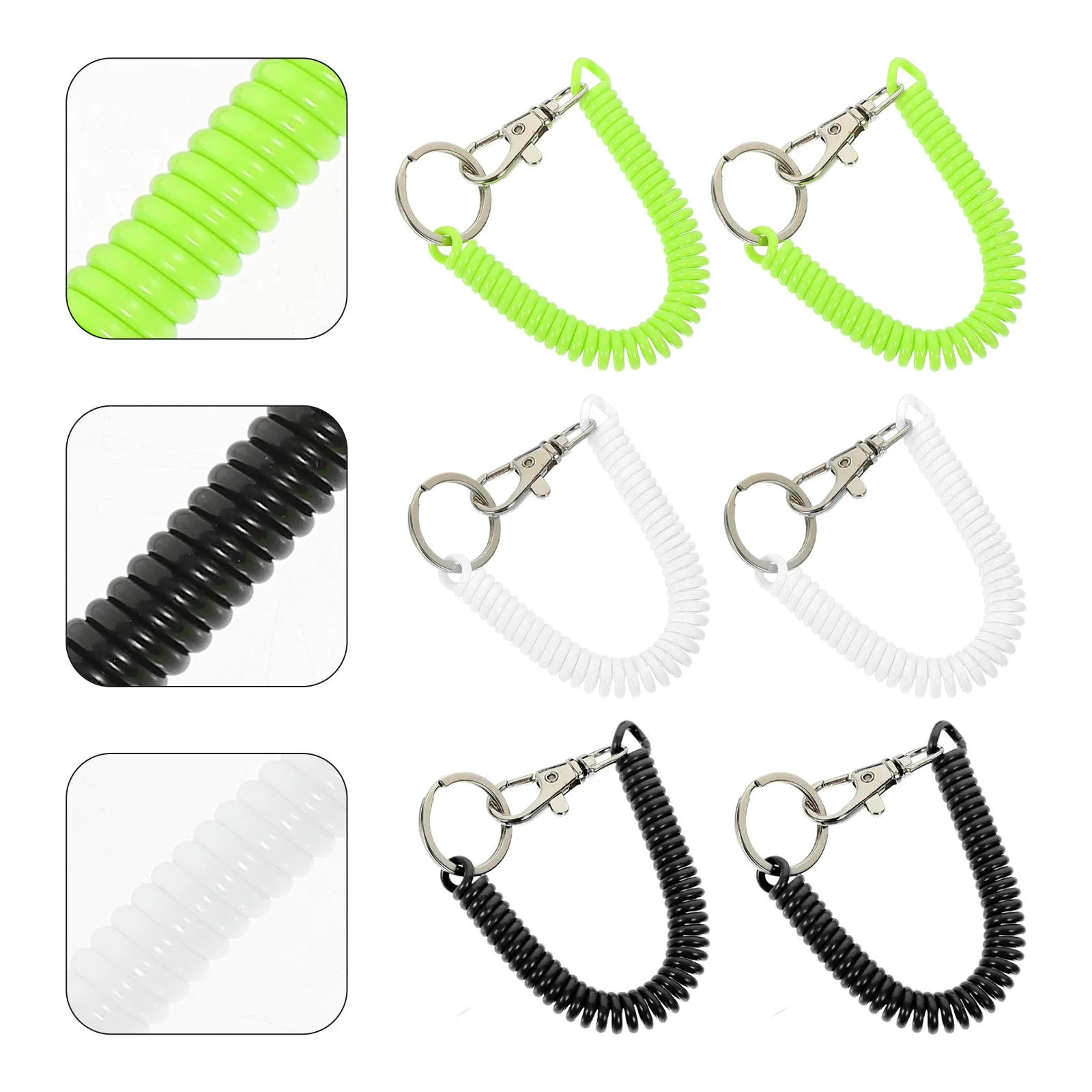 6Pcs Waterproof Abrasion-Resistant Stretch Rope Keychain Retractable Spring Coil Wrist Key Holder for Women Men Kids Outdoor Use
