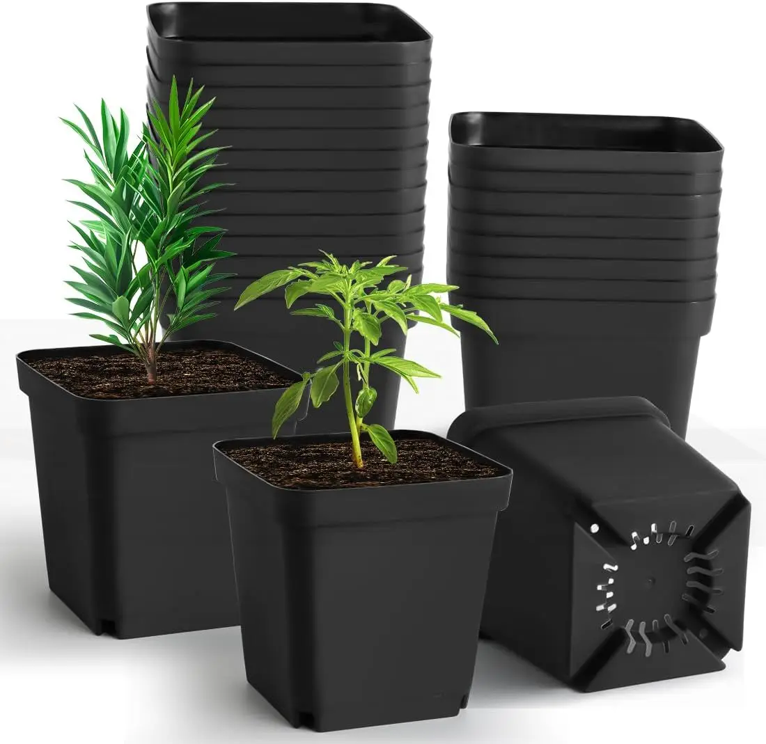 

Square Nursery Pots 5.5 Inch, Plastic Plant Pot with Drainage Holes, 30 Pcs Reusable Seedling Starter Pots Garden Flower
