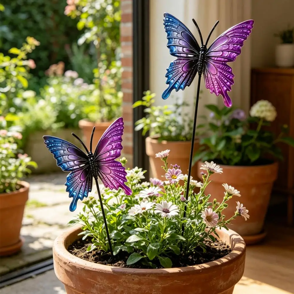 12 Inch Butterfly Garden Stake Decorative Metal Butterfly Stake Outdoor Colorful Butterfly Yard Art Plant Pot Decor Yard Stakes