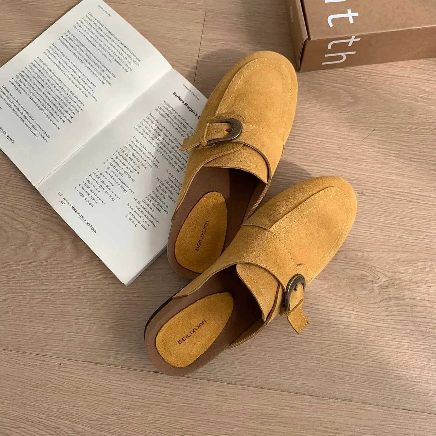 Suede Leather Lazy Mules Slippers female Loafers Slip On Luxury Slides 2026 Spring Summer New Anti-Slip Walking Outdoor Slipper