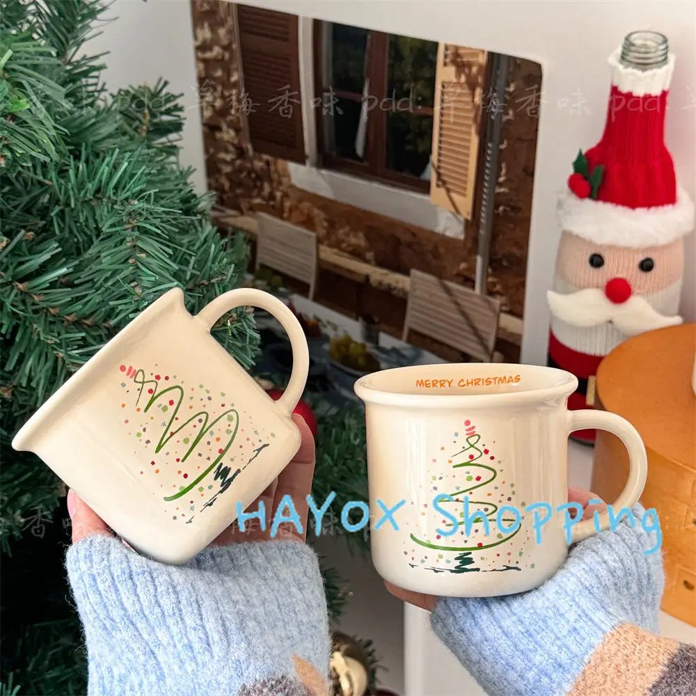 

Cartoon Christmas Tree Handle Ceramic Cup， Household Breakfast Milk Coffee Mugs Kitchen Drinkware，for Children Christmas Gift