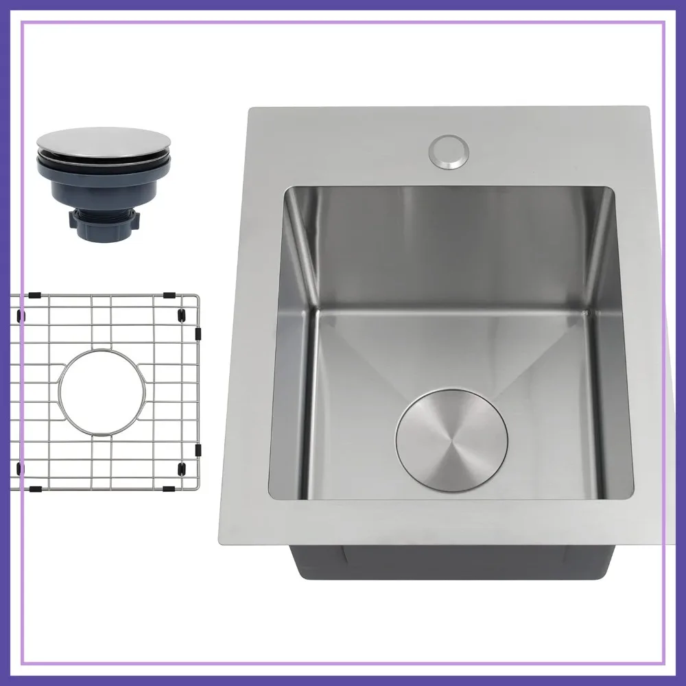 

Drop In Bar Sink 17x19 inch, 16 Gauge Stainless Steel Outdoor Small RV Sinks, Top Mount Prep Sink for Wet Bar Area