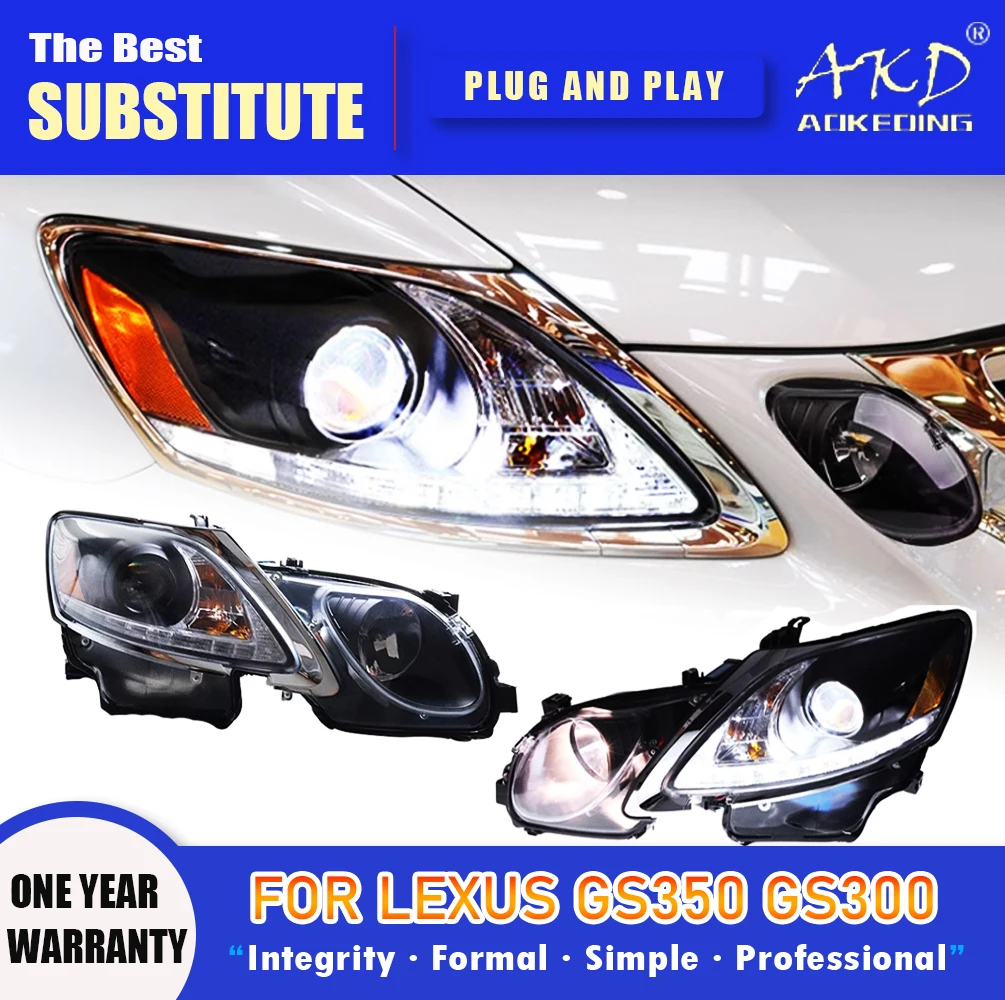 AKD Head Lamp for Lexus GS GS350 LED Headlight 2004-2011 Headlights GS GS300 DRL Turn Signal High Beam Angel Eye Projector Lens