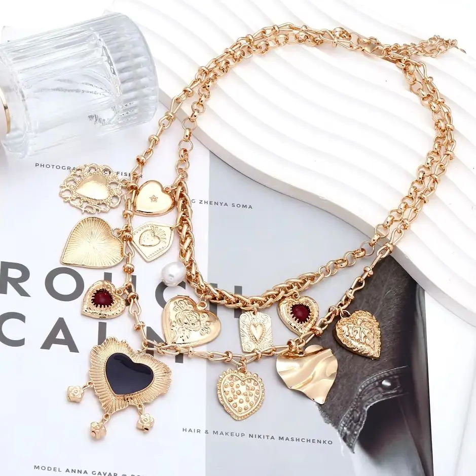 

ZAA Exaggerated Retro Luxury Multi-layer Heart Pendant Necklace