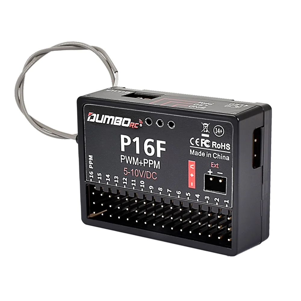 DUMBORC P16F Receiver 16CH PPM PWM Dual-Signal 5-10V Voltage Return for RC Car Boat Tanks