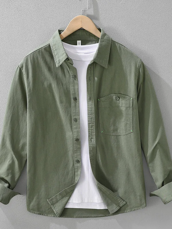 Loose Fit Men's Long Sleeve Cotton Shirt Casual Vintage  Color Spring Fashion Urban Workwear Style Button down Shirt