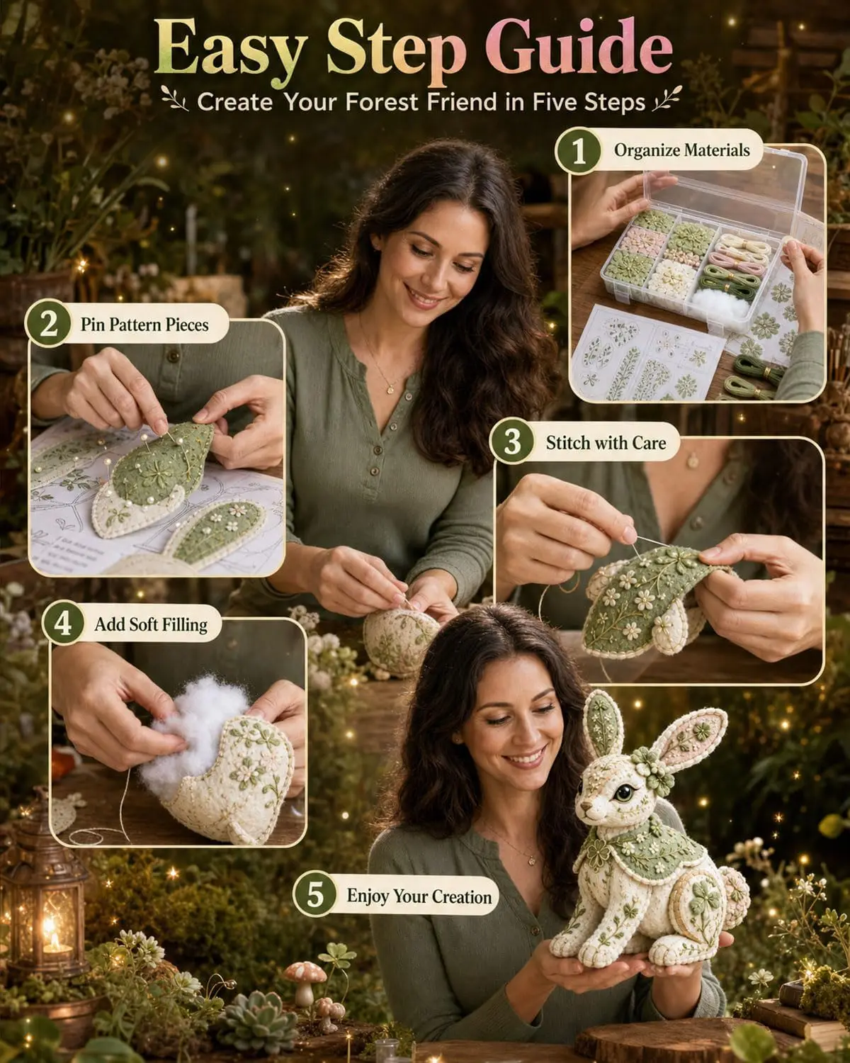 Soft Plush Craft Set Diy Kit Forest Animal Plushy Needlework Complete Felt Doll Making Supply Beginner Sewing Project