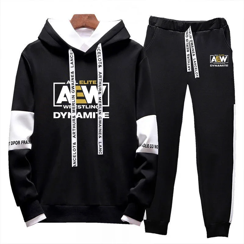 All Elite AEW Wrestling 2024 Men Spring And Autumn Lace-up Sets New Style Printing High Quality Fashion Hoodie Sweatpants Suit