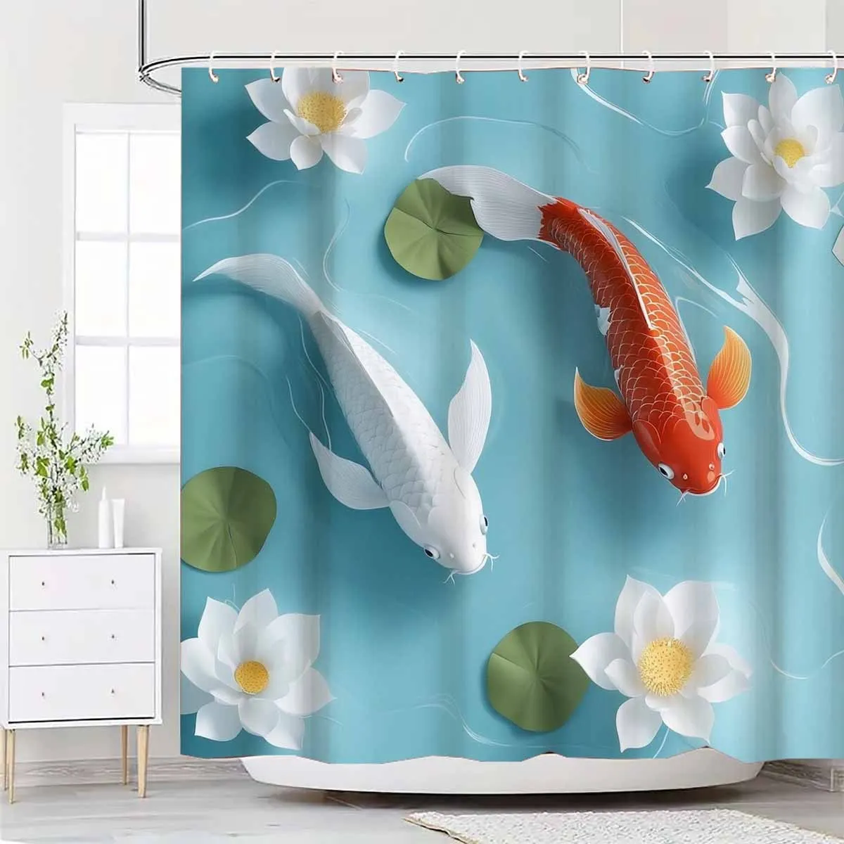 

Декор для ванной комнаты из полиэстера с тиснением рыбы кои и цветка лотоса, водостойкий, можно стирать в машине, без подкладки, с аксессуарами для люверсов