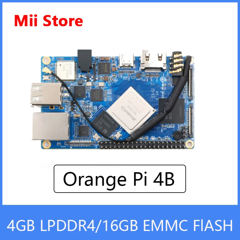 Orange Pi 4B Single Board Computer 6-Core ARM 64 Bit Motherboard Starter Built-in NPU Chip with Dual 4GB LPDDR4+16GB EMMC Flash