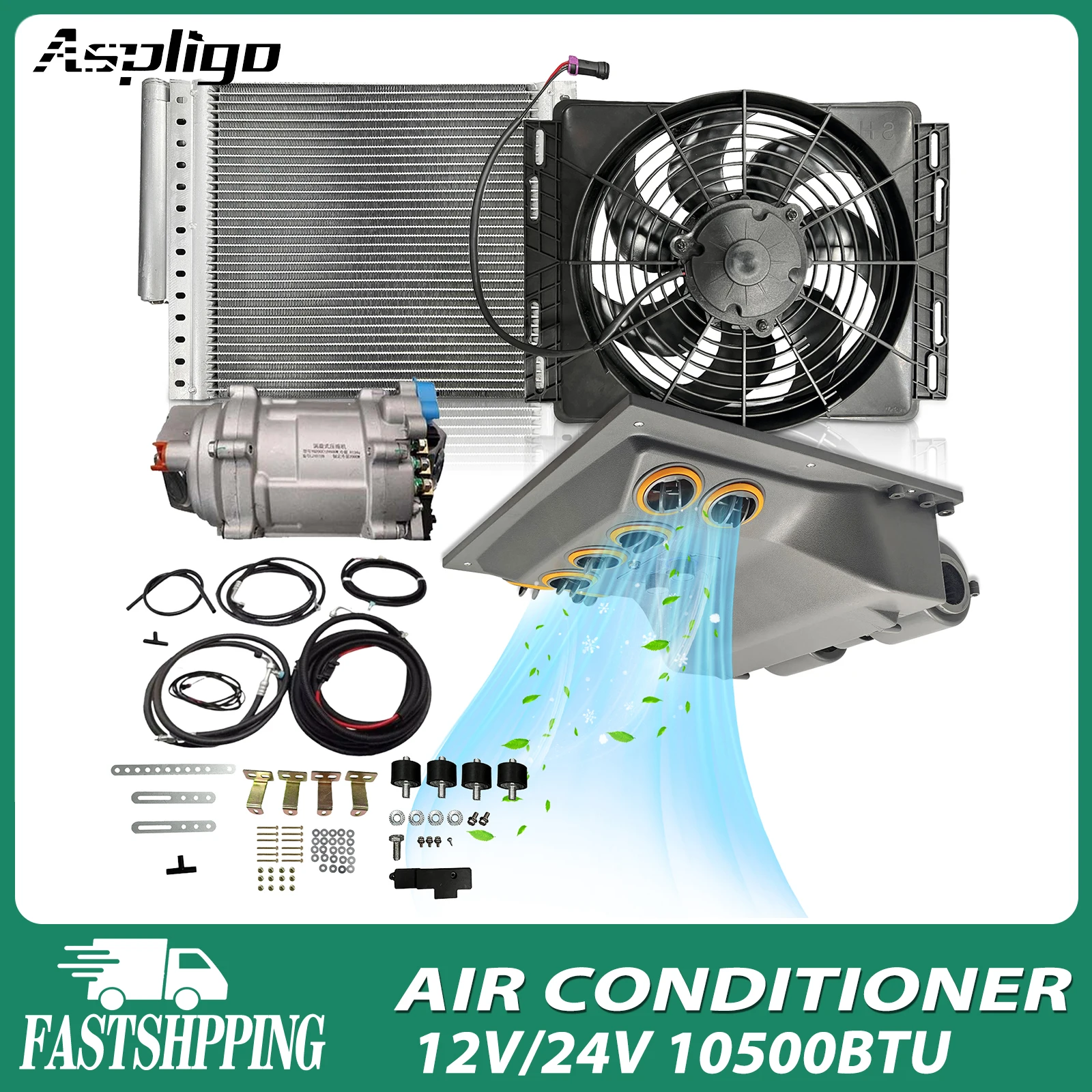 

Aspligo Car Electric Air Conditioner 10500BTU Fast Coolingl Universal Truck Bus Camper Van Compressor Underdash Air Conditioning