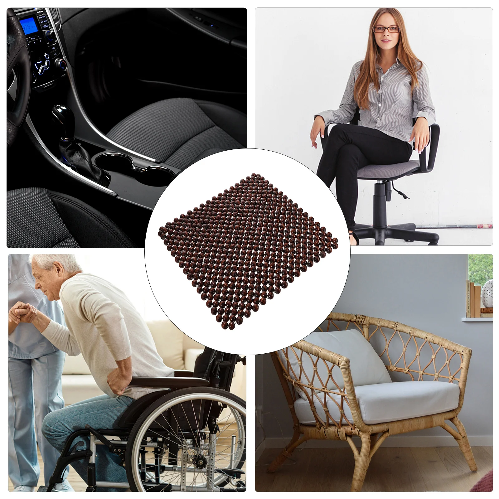 

1Pcs Wood Beads Seat Cushion Car Comfortable Summer Cool Pad Breathable Long-Lasting Natural Wooden Driving Cushion for Adults
