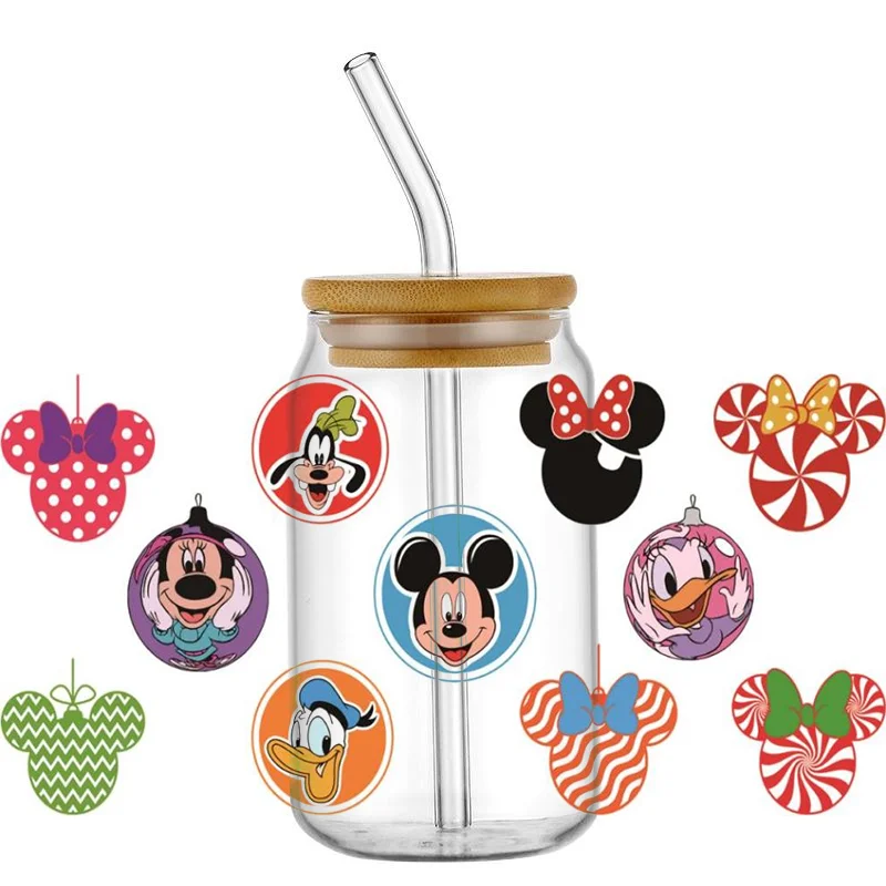 Miniso-pegatina de transferencia 3D UV DTF, calcomanía de la Serie del pato Donald Mouse, envoltura de taza para gafas liberbey de 16oz, pegatina