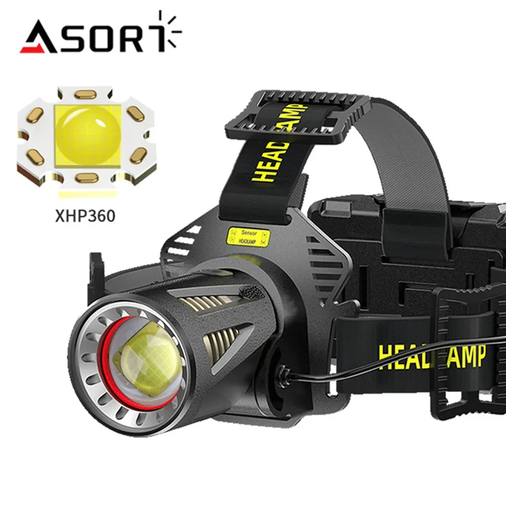 High Power XHP360 LED Headlamp 36-core Super Bright Headlight Strong Light Head Flashlight Telescopic Zoom Camping Fishing Lamp