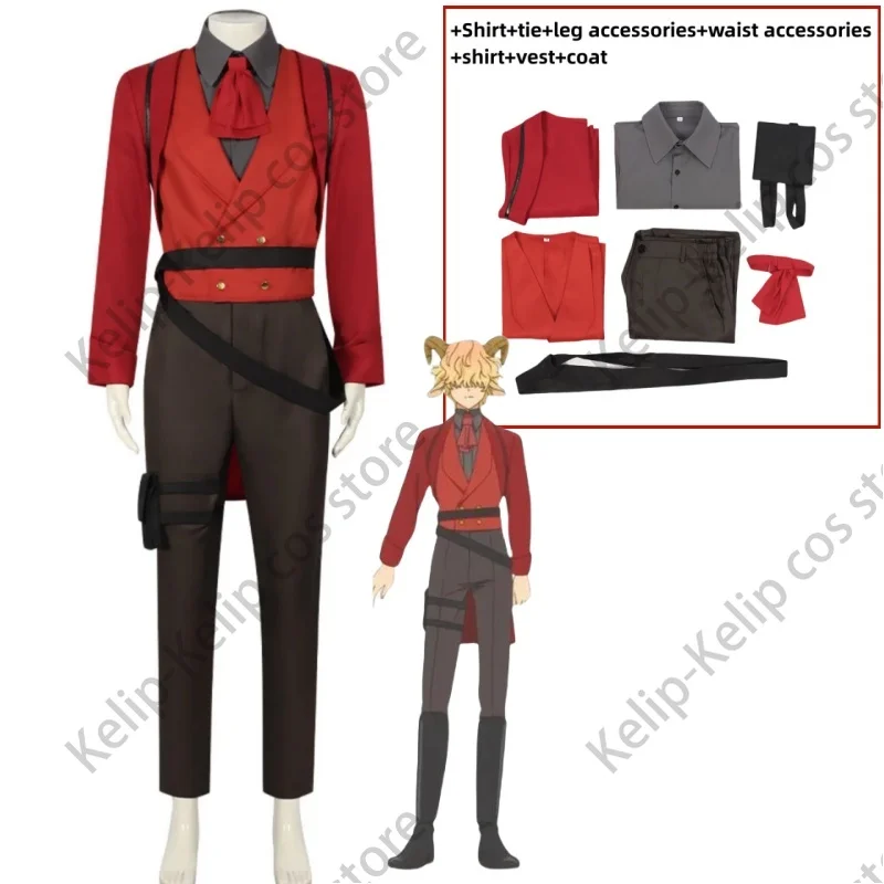 

New Anime Bye Bye, Earth Cosplay Costume Black Red Evening Dress Swallowtail Coat Shirt Vest Adult Man Halloween Carnival Suit