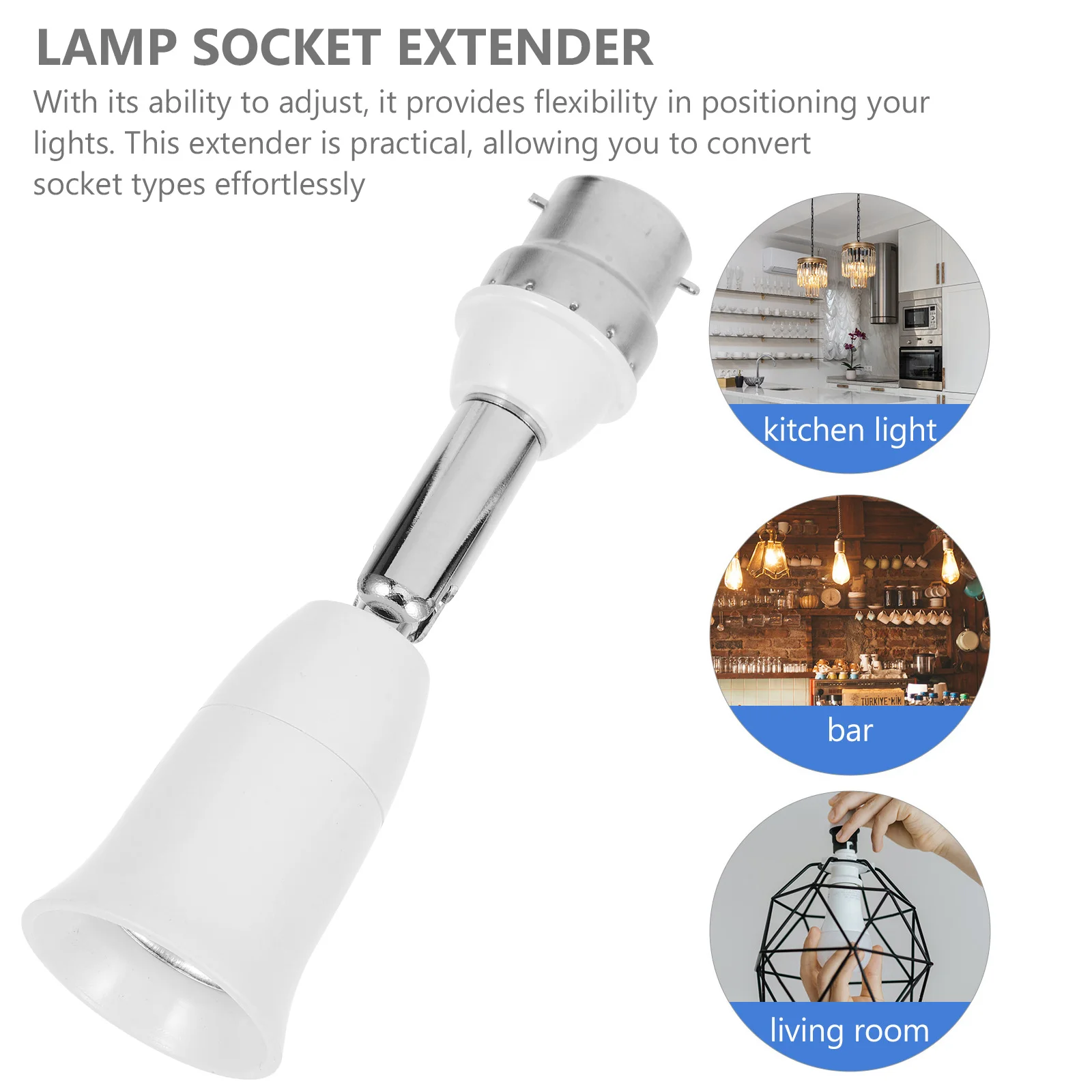 

Light Socket Extender B22 to E27 Lamp Base Converter Adjustable Installation Light Bulb Socket Adapter for Garage Workshop