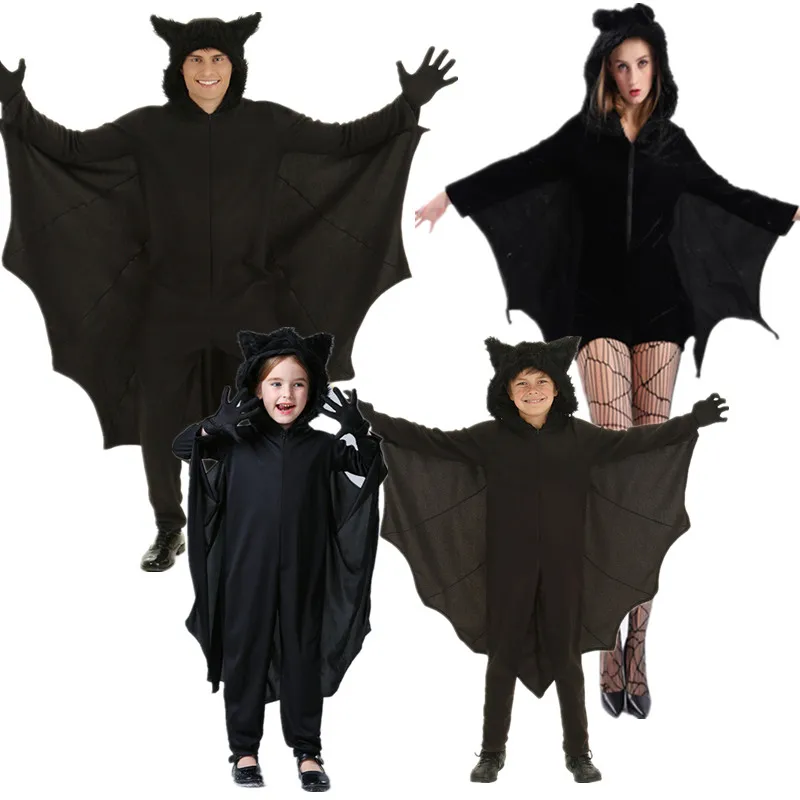 Kostium na Halloween dla dorosłych i dzieci, występ zwierzęcy, występ nietoperza, występ rodzic-dziecko, występ w przedszkolu.