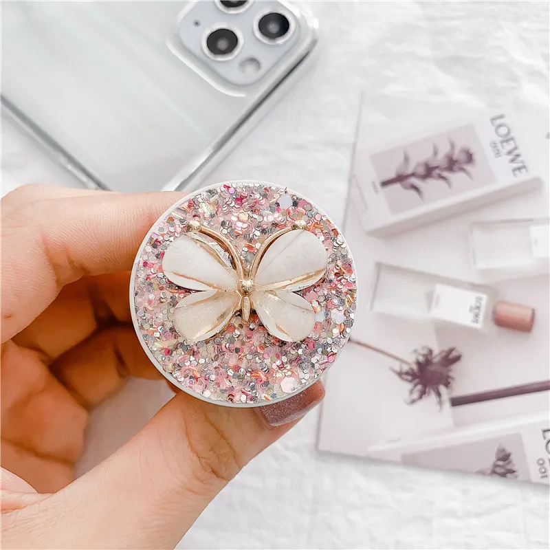 Support d'airbag extensible en diamant d'eau rose scintillant pour tablettes, support universel pour téléphone portable, support paresseux en pâte mignonne de dessin animé