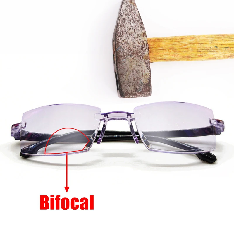 

Men Women Rimless Reading Glasses Bifocal Far Near Anti Blue Light Magnification Eyewear Presbyopic Glasses Diopter +150 TR90