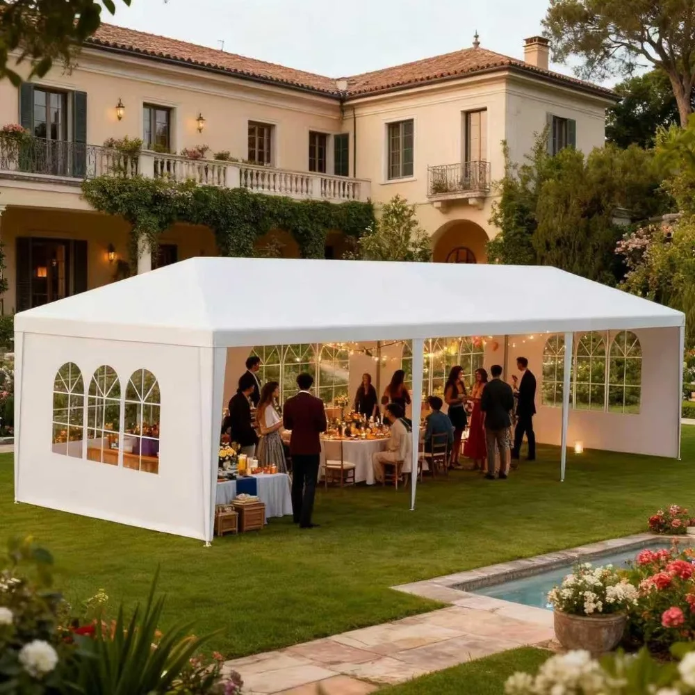 

10' x 30' Outdoor Canopy Tents with 5 Detachable Sidewalls, White Patio Gazebo Tent, Shade Tents with Transparent Windows, Ideal
