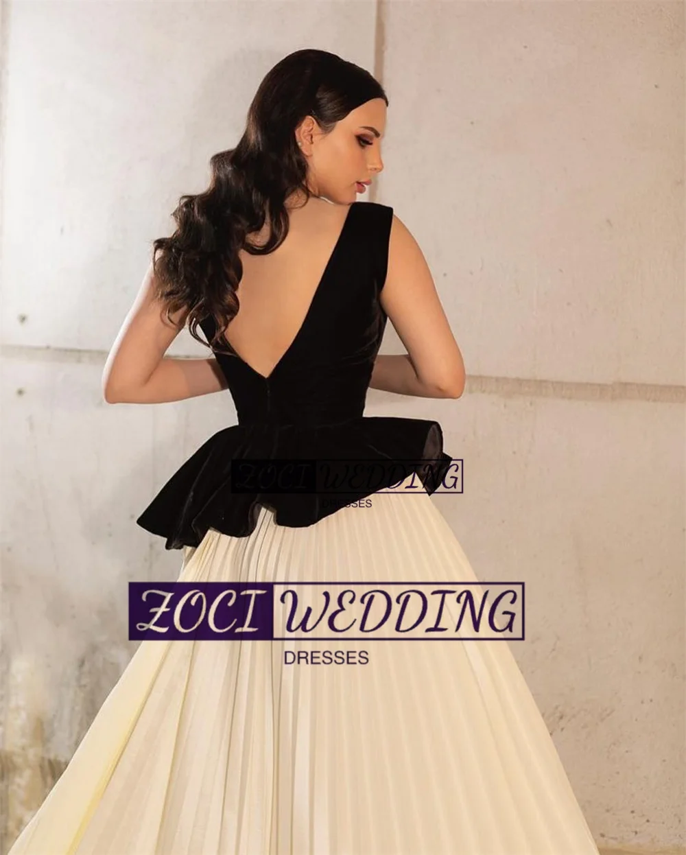 Zoci Velluto Scollo a V Abiti da ballo Pieghe in chiffon Aline Abiti da sera lunghi per occasioni speciali Abito da festa formale elegante aperto sul retro