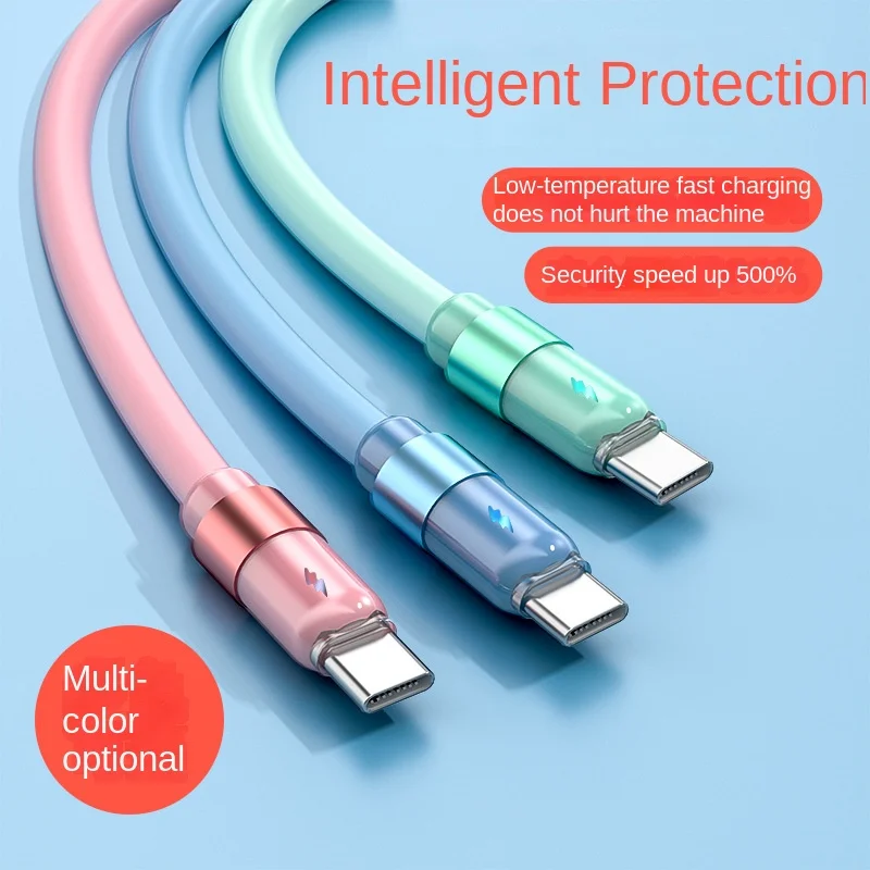 Kabel data karet lunak cairan pengisi daya lampu kilat 100W warna cocok untuk TYPE-C Apple grosir kabel pengisi daya cepat mobil