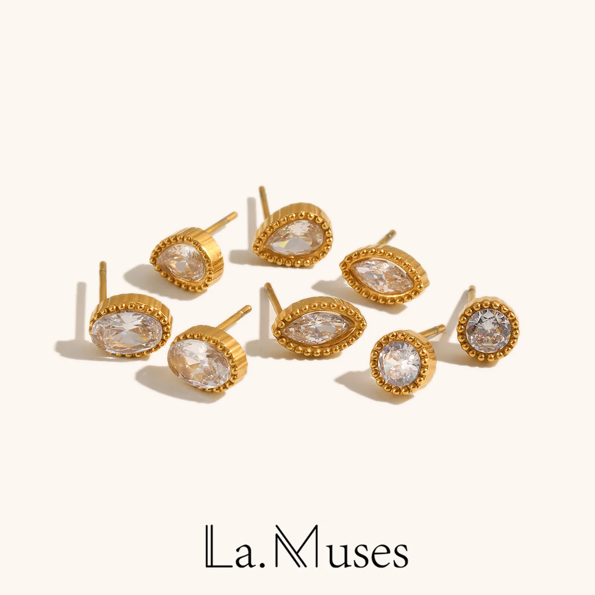 La. Muses Simple Bead Edge Water Drop Round Zircon Stainless Steel Women's Earrings PVD Gold Plated Fashion Jewelry Accessories