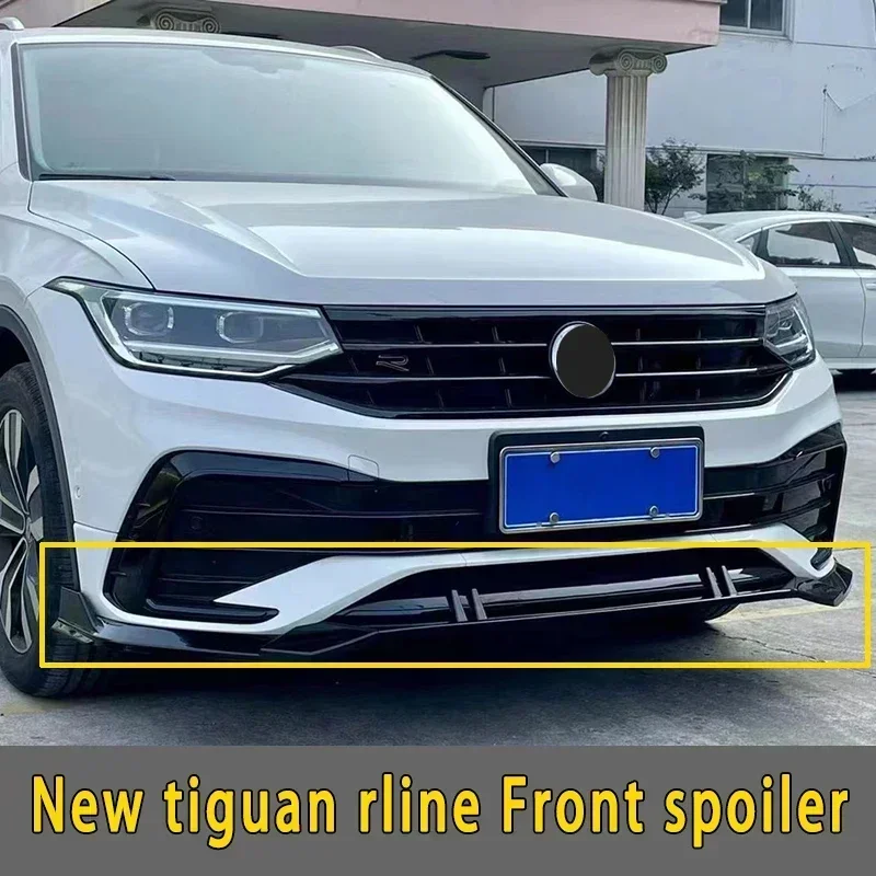 New！ For vw's Tiguan 2020 2021 2022 front spoiler body kit rs Bright black sports spoiler Rline Bumper accessories