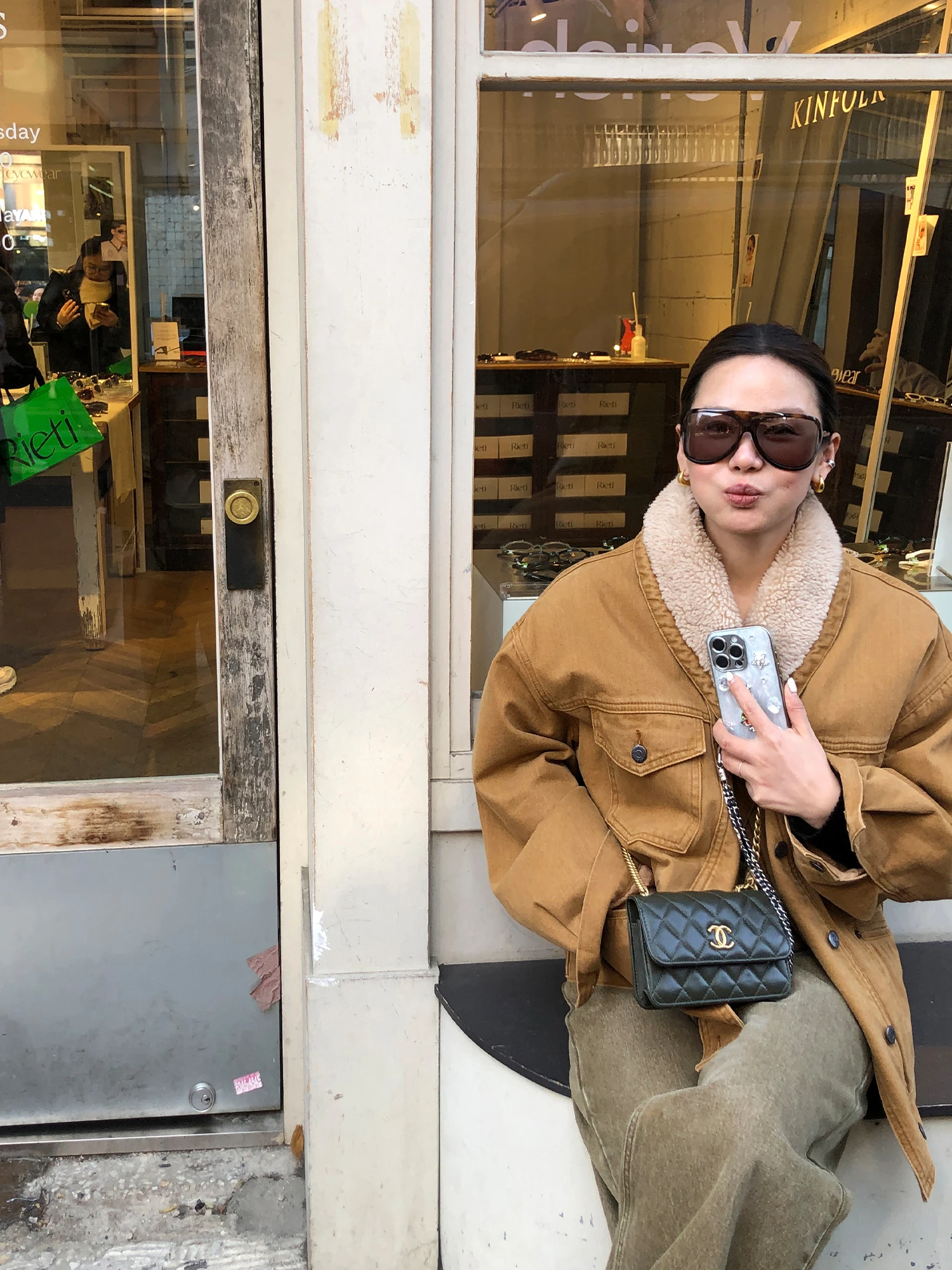 WXLSTUDIO レディースデニムジャケット 冬新作 暖かいワールドチェック柄 ラムファーコート 長袖 コットンストレートカット 通勤スタイル