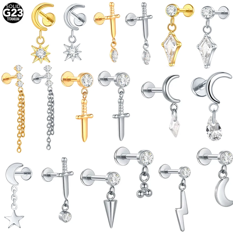 1 Stück/5 Stück Titan-Zirkonia-Ohrstecker, Lippenstecker mit Anhänger, Körperschmuck, Ohrring für Damen, Party-Feinschmuck