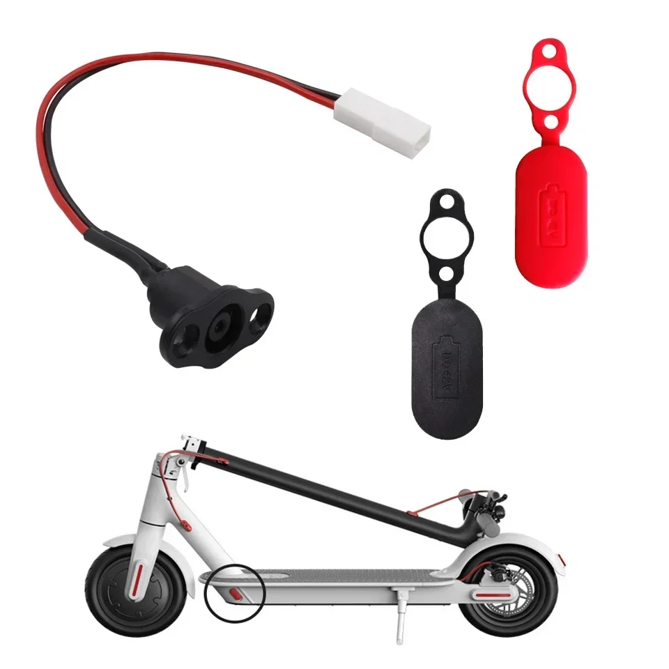 Electric Scooter Power Charger Line Interface Charging Hole Cap Dust Plug for Xiaomi Mijia M365 with Charging Cord Cable
