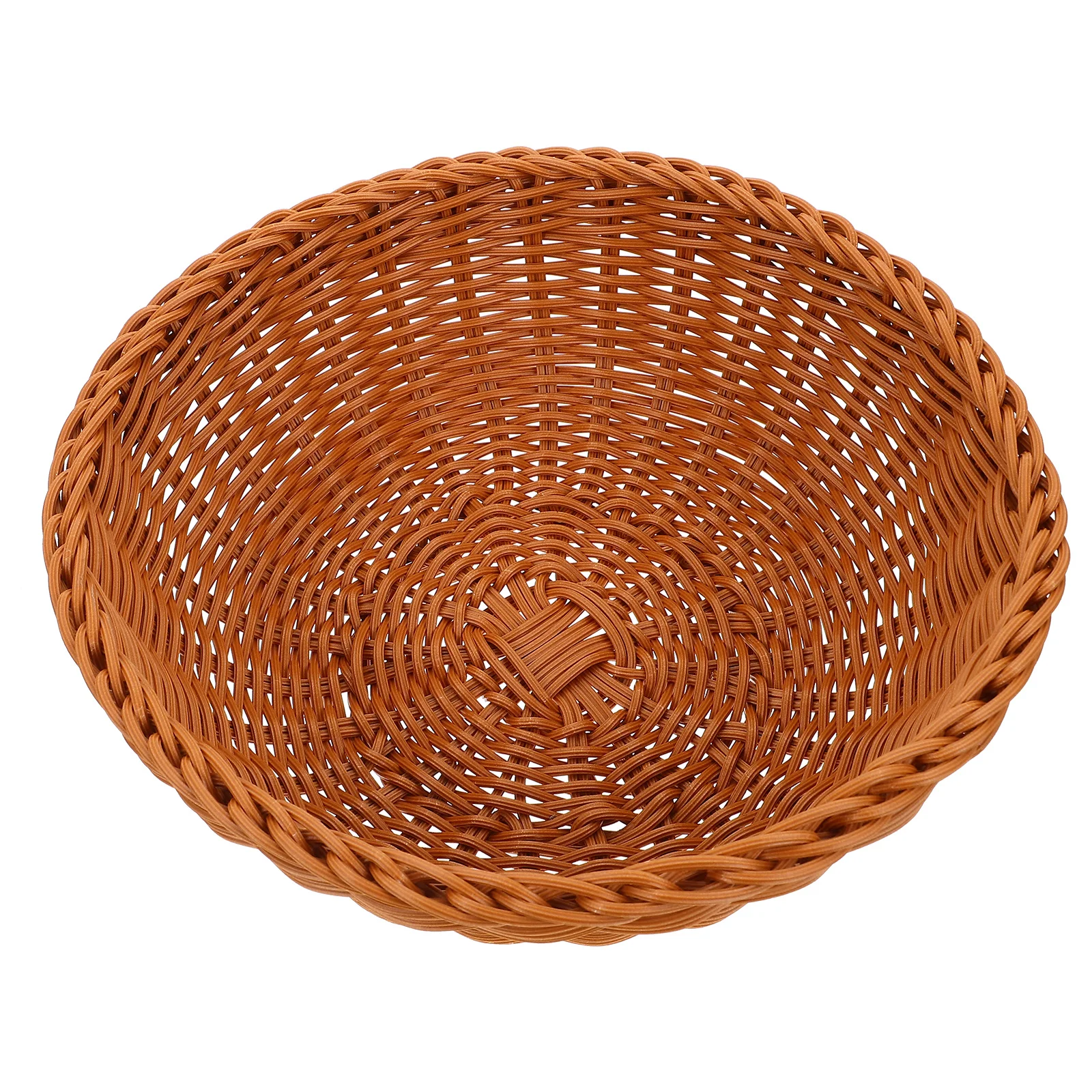 

Handmade Simulation Rattan Bread Storage Basket Light Brown Snack Serving Organizer Exquisite Weaving Craft Desktop