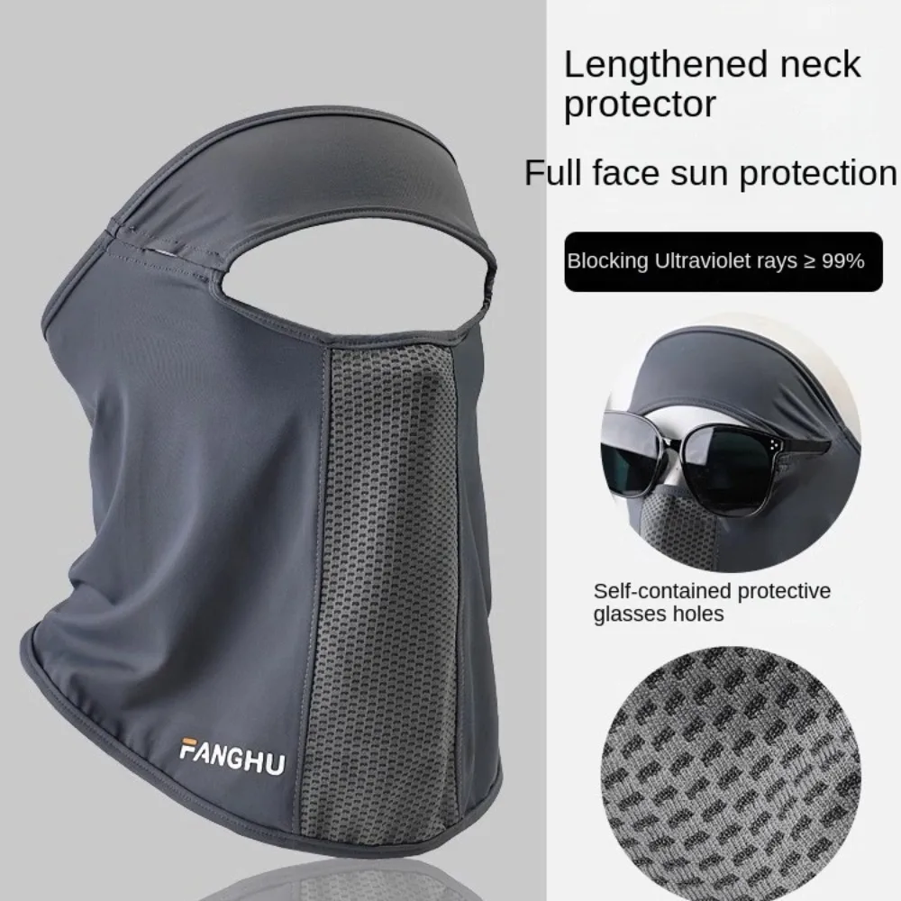 

Hot Sale Neck Protection Ice Silk Sunscreen Mask UPF50+ Breathable Face Mask Anti-UV Eyeglass Hole Sleeves Summer