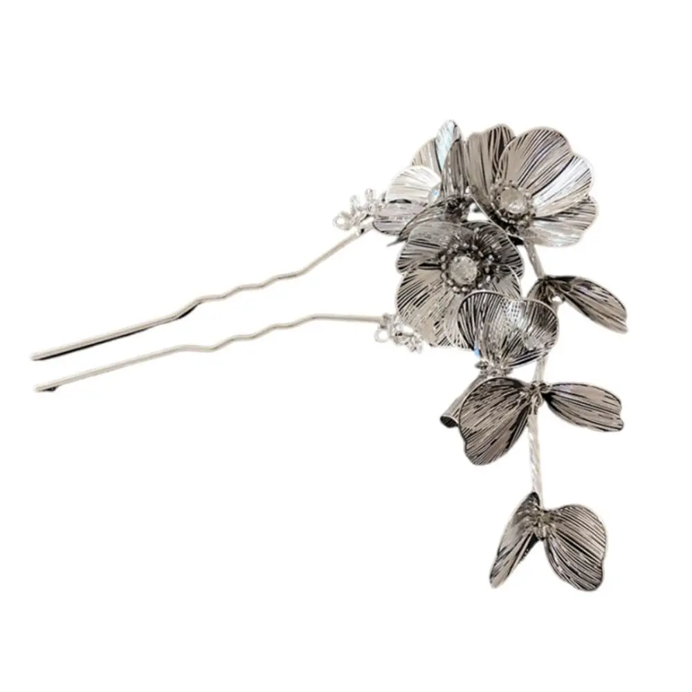 

Classical Flower Metal U Shape Hair Stick Gold Silver Hanfu Hairpin Hair Accessories Tassel Cheongsam Accessories