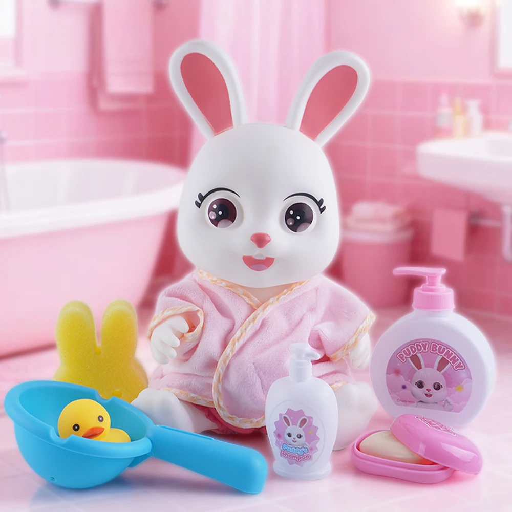 

Набор игрушек для ванной Puddy Bunny 28 см: имитация кролика в халате, игрушки для кукольного домика
