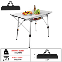 90X53CM Folding Camping Table with Storage Net Aluminium Folding Table Height Adjustable with Picnic Garden BBQ Bag Silver