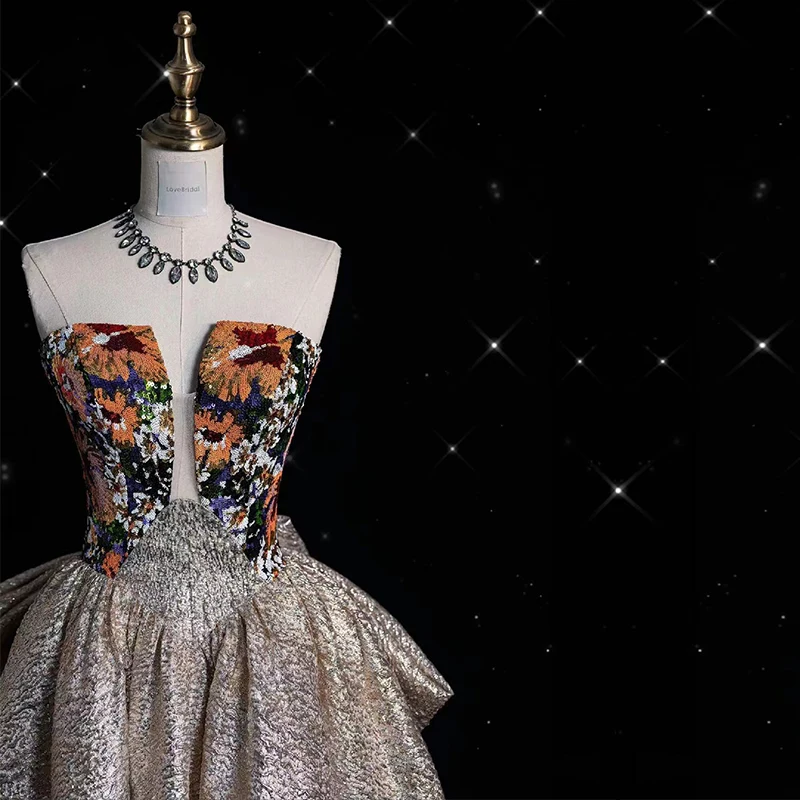 

Ele V-Ne Evening Gown Women's Host Dr Sexy Embroidered mid Waist Long Skirt Floor Length Polyester Fiber