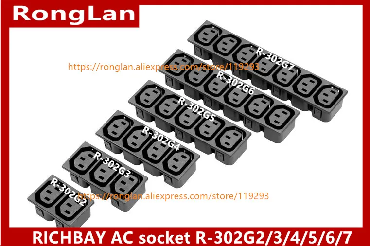 Imagem -04 - Richbay-soquete Conector Fêmea Saída ac Furo de Energia Combinação Quádrupla Soquete R302g2 R-302g3 R-302g4 R-302g5 R-302g6 Pcs