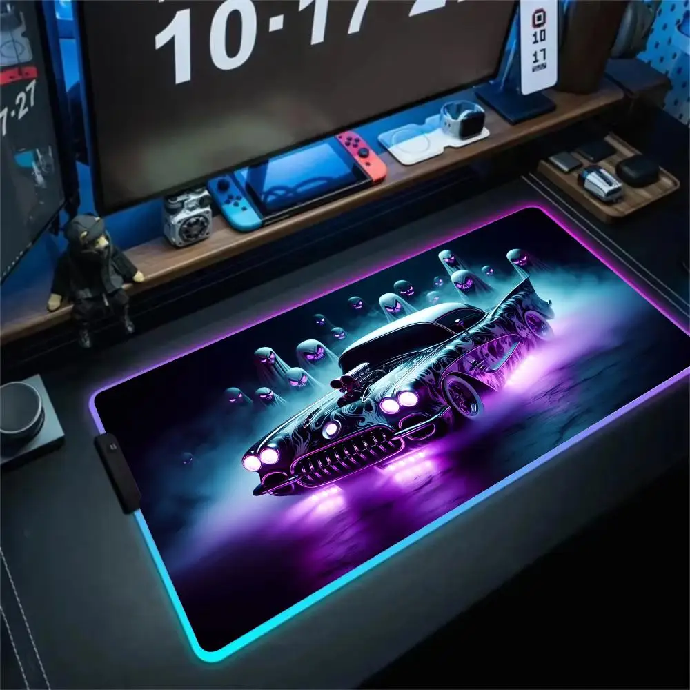 

RGB коврик для мыши Фэнтези Хэллоуин призрак автомобиль светодиодный светящийся игровой коврик резиновый противоскользящий настольный коврик аксессуары для ПК игровая клавиатура коврик для мыши