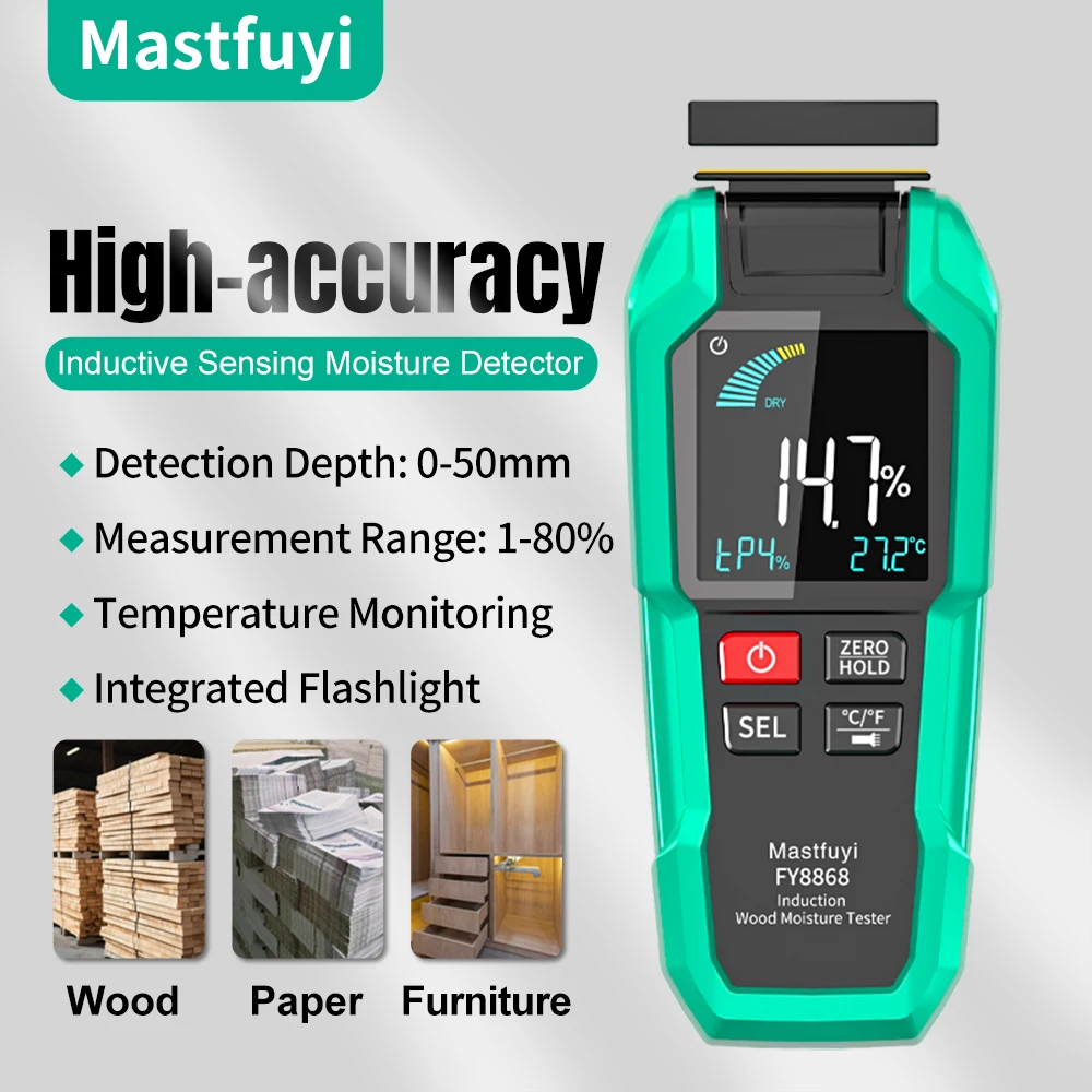 

MASTFUYI FY8868 Digital Moisture Meter Electromagnetic Sensor Wood Furniture Paper Moisture Testing​ Non-Pin Moisture Meter​